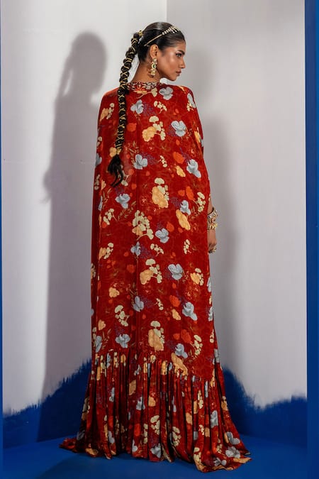 Label Shristi Chetani Rust Embroidered Cape Set 