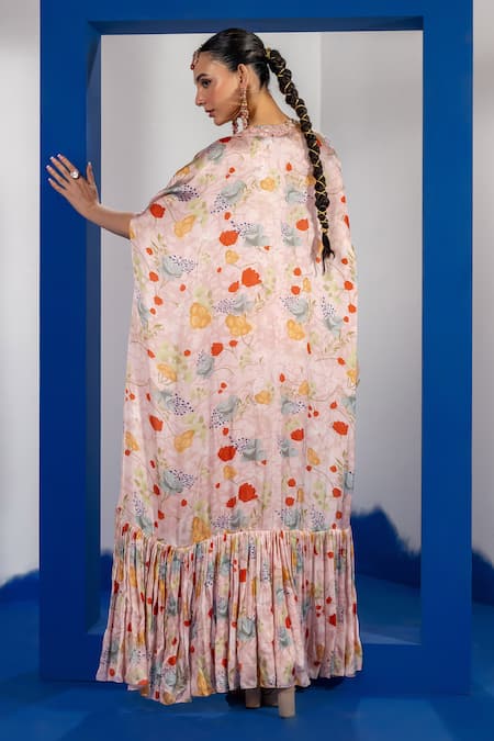 Label Shristi Chetani Floral Cape Set with Embroidered Blouse 