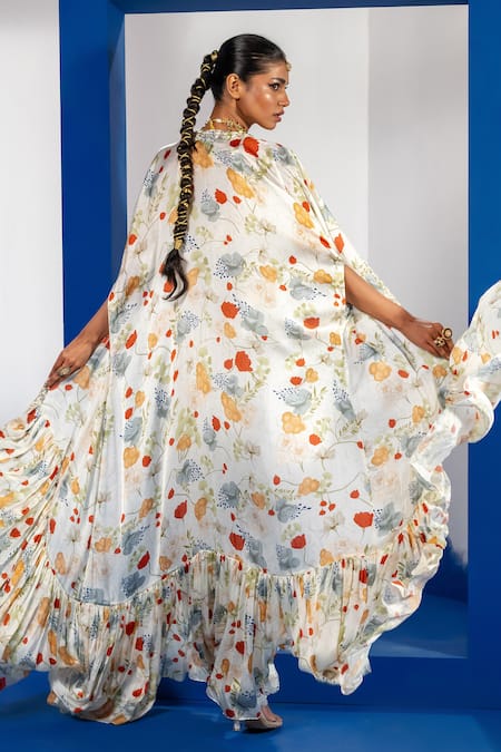 Label Shristi Chetani Embroidered Cape Set with Drape Skirt 