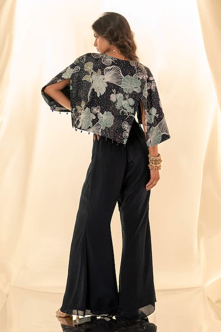 Label Shristi Chetani Embellished Cape & Bralette Pant Set 