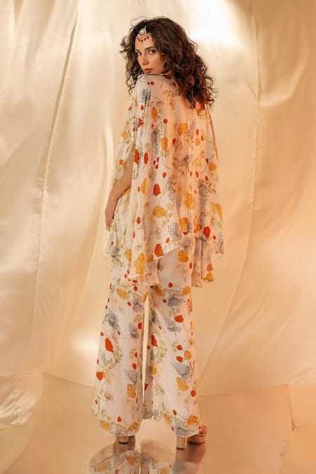 Label Shristi Chetani Floral Printed Cape Top & Flare Pants Set 