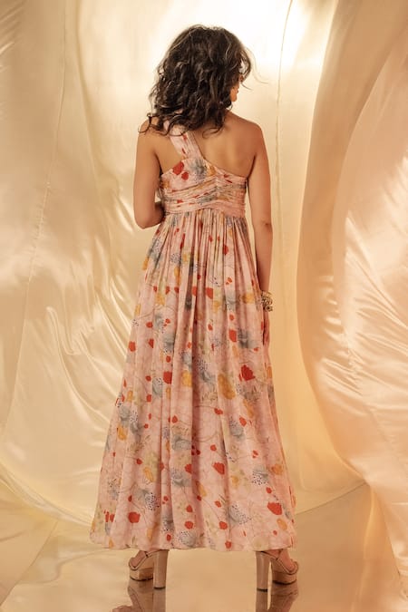 Label Shristi Chetani One-Shoulder Pleated Maxi Dress 