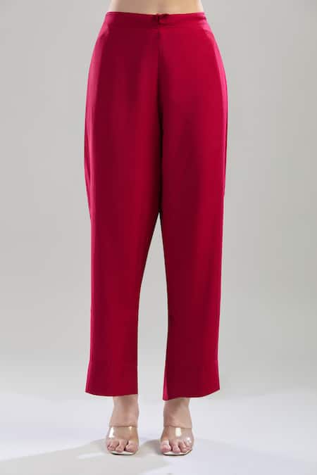 Shop Naintara Bajaj Red Polyester Embroidery Shawl Neck Seed Bead Kurta Set Online at Aza Fashions Shop_Naintara Bajaj_Red Polyester Embroidery Shawl Neck Seed Bead Kurta Set _Online_at_Aza_Fashions