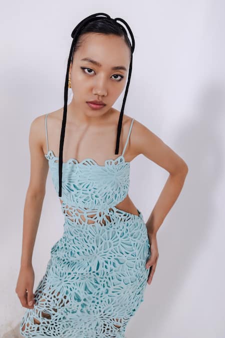 July Issue_Blue Lace, Crepe Embroidery Square Neck Floral Cut-out Maxi Dress _Online_at_Aza_Fashions