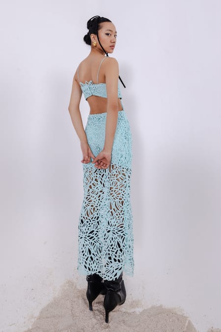 Shop_July Issue_Blue Lace, Crepe Embroidery Square Neck Floral Cut-out Maxi Dress _at_Aza_Fashions
