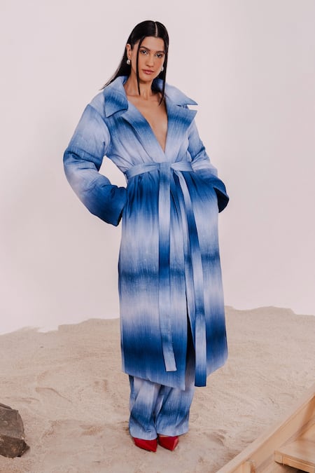 Buy_July Issue_Blue Cotton V-neck Shaded Jacket And Pant Set _Online_at_Aza_Fashions