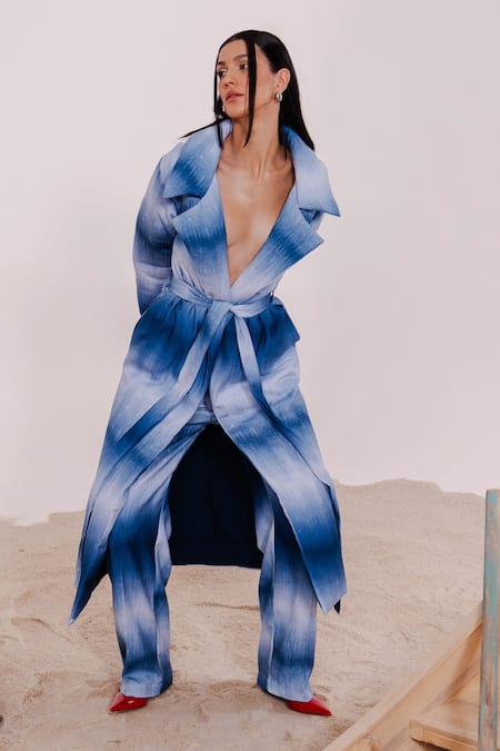 Buy_July Issue_Blue Cotton V-neck Shaded Jacket And Pant Set 