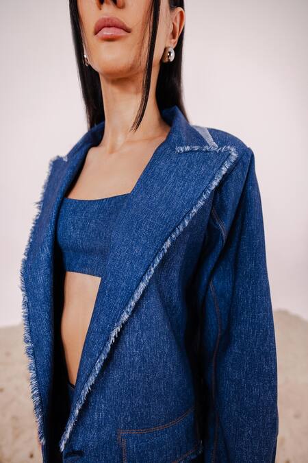 Buy_July Issue_Blue Denim Blazer And Cargo Pant Set _Online_at_Aza_Fashions