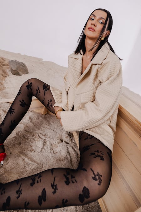 July Issue Beige Geometric Textured Jacket 