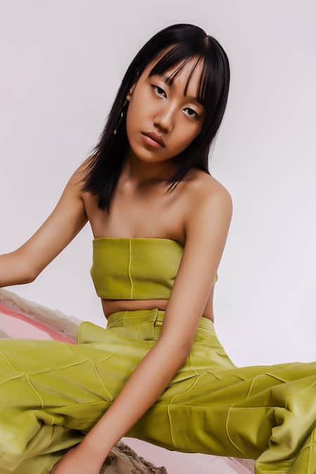 Buy_July Issue_Green Velvet Round Neck Quilted Bomber Jacket And Pant Set _Online_at_Aza_Fashions
