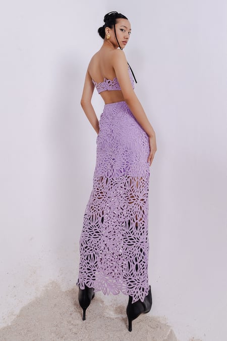 July Issue Lilac Lace Bandeau Top & Pencil Skirt Set 