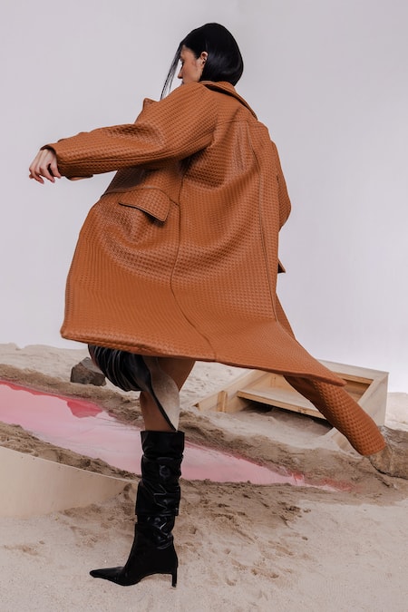 Shop_July Issue_Beige Polyester Collared Textured Jacket And Mini Skirt Set _at_Aza_Fashions