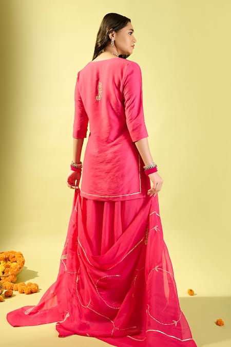 Komal Shah Hand Embroidered Pink Kurta & Palazzo Set 
