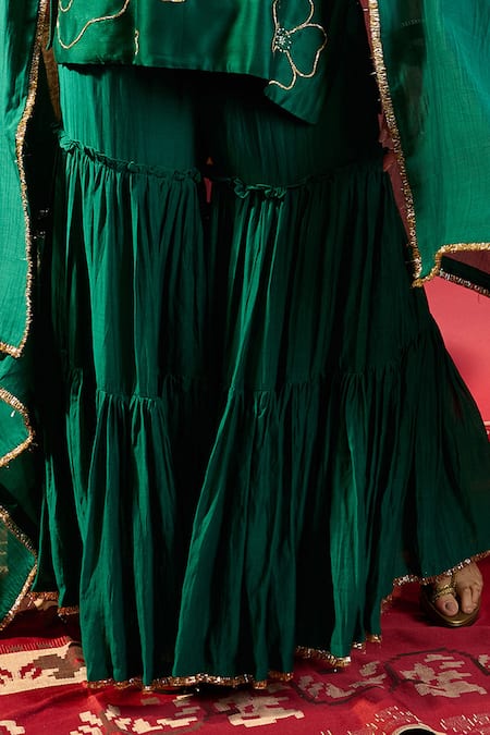 Buy_Komal Shah_Rust Chanderi Embroidery, Pearls V-neck Garara And Short Kurta Set _Online_at_Aza_Fashions