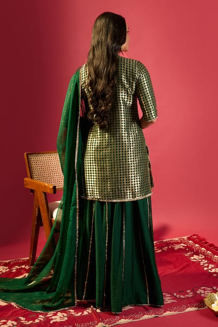 Komal Shah_Green Silk, Chiffon Round Neck Designer Kurta And Palazzo Set _Online_at_Aza_Fashions