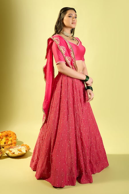 Buy Komal Shah Pink Tissue, Chanderi, Organza Sequins, Embroidery Round Hand Pearl Lehenga Set Online at Aza Fashions Buy_Komal Shah_Pink Tissue, Chanderi, Organza Sequins, Embroidery Round Hand Pearl Lehenga Set _Online_at_Aza_Fashions