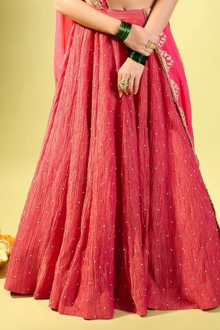 Shop Komal Shah Pink Tissue, Chanderi, Organza Sequins, Embroidery Round Hand Pearl Lehenga Set Online at Aza Fashions Shop_Komal Shah_Pink Tissue, Chanderi, Organza Sequins, Embroidery Round Hand Pearl Lehenga Set _Online_at_Aza_Fashions