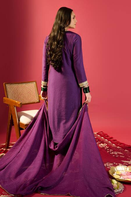 Komal Shah_Purple Embroidery Round Neck Hand Deep Kurta Set _Online_at_Aza_Fashions