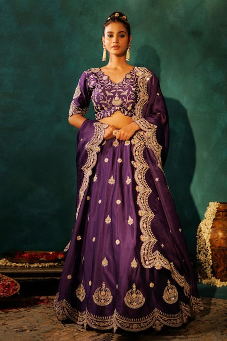 Vinita Bhansali Purple , Organza Sequins, Zari Chaand Sunhera Lehenga Set 