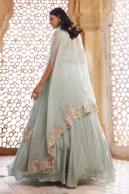 Vinita Bhansali Silk Cascade Fusion Lehenga Set 