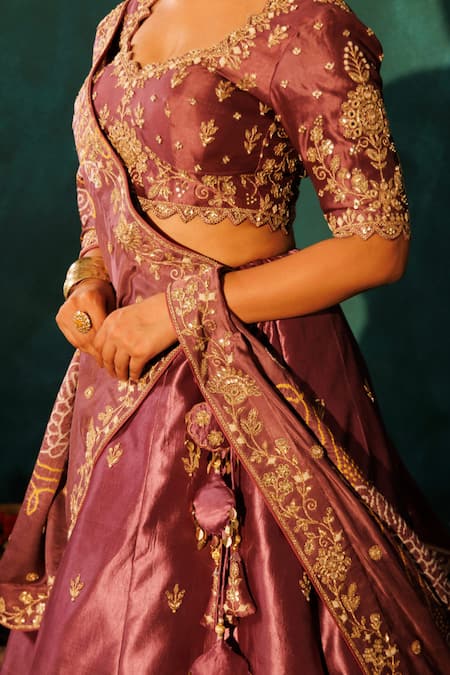 Vinita Bhansali Purple Silk Pearls, Mirrors, Embroidery Round Neck Regal Bhavya Lehenga Set Online at Aza Fashions Vinita Bhansali_Purple Silk Pearls, Mirrors, Embroidery Round Neck Regal Bhavya Lehenga Set _Online_at_Aza_Fashions