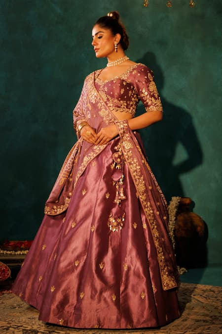 Buy Vinita Bhansali Purple Silk Pearls, Mirrors, Embroidery Round Neck Regal Bhavya Lehenga Set Online at Aza Fashions Buy_Vinita Bhansali_Purple Silk Pearls, Mirrors, Embroidery Round Neck Regal Bhavya Lehenga Set _Online_at_Aza_Fashions