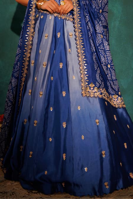 Vinita Bhansali_Blue Silk Embroidery Floral Lehenga Set _Online_at_Aza_Fashions