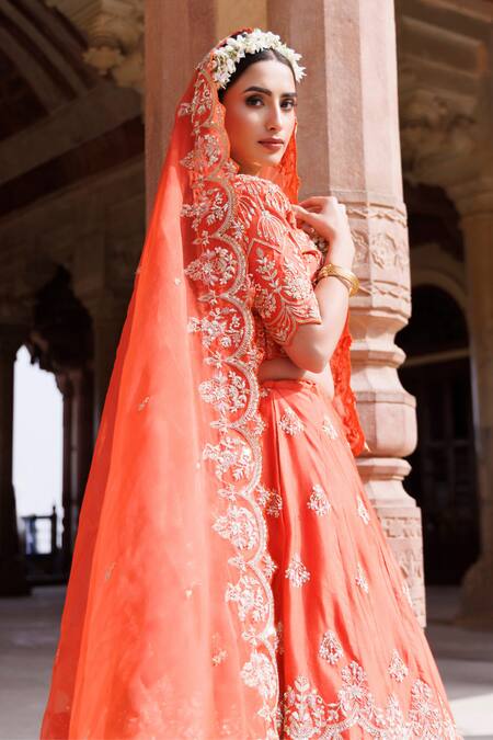 Vinita Bhansali_Orange , Organza Sequins, Zari, Embroidery Sunlit Symphony Lehenga Set _Online_at_Aza_Fashions