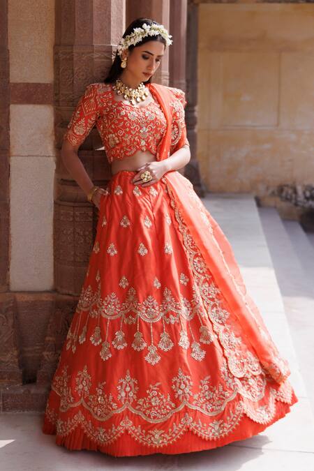 Shop_Vinita Bhansali_Orange , Organza Sequins, Zari, Embroidery Sunlit Symphony Lehenga Set _Online_at_Aza_Fashions