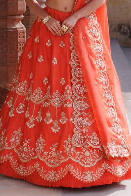 Vinita Bhansali_Orange , Organza Sequins, Zari, Embroidery Sunlit Symphony Lehenga Set _at_Aza_Fashions