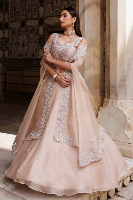Vinita Bhansali_Gold Organza, Sequins, Zari Round Neck Gleam Cape Set _Online_at_Aza_Fashions