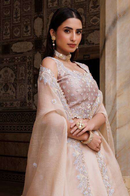 Buy_Vinita Bhansali_Gold Organza, Sequins, Zari Round Neck Gleam Cape Set _Online_at_Aza_Fashions