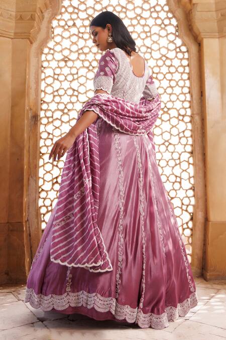 Shop Vinita Bhansali Purple Silk Pearls Round Neck Aavya Lehenga Set at Aza Fashions Shop_Vinita Bhansali_Purple Silk Pearls Round Neck Aavya Lehenga Set_at_Aza_Fashions