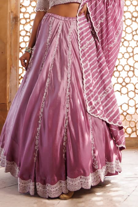 Vinita Bhansali Purple Silk Pearls Round Neck Aavya Lehenga Set Online at Aza Fashions Vinita Bhansali_Purple Silk Pearls Round Neck Aavya Lehenga Set_Online_at_Aza_Fashions