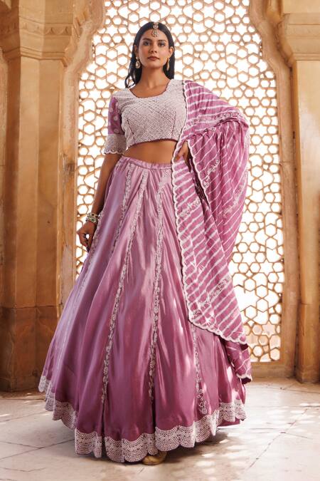 Buy Vinita Bhansali Purple Silk Pearls Round Neck Aavya Lehenga Set Online at Aza Fashions Buy_Vinita Bhansali_Purple Silk Pearls Round Neck Aavya Lehenga Set_Online_at_Aza_Fashions