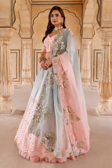 Shop Vinita Bhansali Pink , Satin, Organza Sequins, Cut Work, Ghazal Dual-toned Lehenga Set Online at Aza Fashions Shop_Vinita Bhansali_Pink , Satin, Organza Sequins, Cut Work, Ghazal Dual-toned Lehenga Set_Online_at_Aza_Fashions