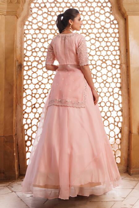 Shop Vinita Bhansali Pink Silk Organza Sequins, Cut Work, Embroidery Round Blush Naina Lehenga Set at Aza Fashions Shop_Vinita Bhansali_Pink Silk Organza Sequins, Cut Work, Embroidery Round Blush Naina Lehenga Set_at_Aza_Fashions