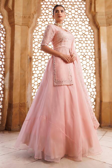 Buy Vinita Bhansali Pink Silk Organza Sequins, Cut Work, Embroidery Round Blush Naina Lehenga Set Online at Aza Fashions Buy_Vinita Bhansali_Pink Silk Organza Sequins, Cut Work, Embroidery Round Blush Naina Lehenga Set_Online_at_Aza_Fashions