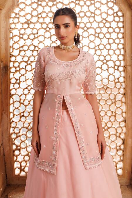Vinita Bhansali Pink Silk Organza Sequins, Cut Work, Embroidery Round Blush Naina Lehenga Set at Aza Fashions Vinita Bhansali_Pink Silk Organza Sequins, Cut Work, Embroidery Round Blush Naina Lehenga Set_at_Aza_Fashions
