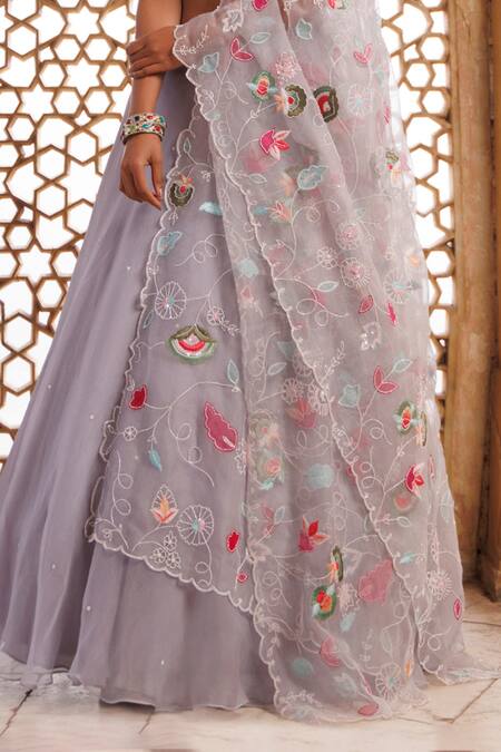 Vinita Bhansali Purple Organza, Embroidery Round Kusha Floral Applique Lehenga Set Online at Aza Fashions Vinita Bhansali_Purple Organza, Embroidery Round Kusha Floral Applique Lehenga Set_Online_at_Aza_Fashions