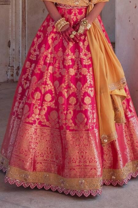 Buy Vinita Bhansali Pink Silk Sequins, Zari, Embroidery V-neck Mayuri Banarasi Lehenga Set Online at Aza Fashions Buy_Vinita Bhansali_Pink Silk Sequins, Zari, Embroidery V-neck Mayuri Banarasi Lehenga Set _Online_at_Aza_Fashions