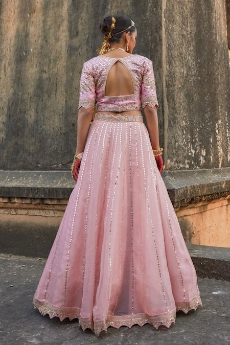Shop Vinita Bhansali Pink Silk, Chiffon, Georgette Sequins, Beads, Blush Lekha Lehenga Set at Aza Fashions Shop_Vinita Bhansali_Pink Silk, Chiffon, Georgette Sequins, Beads, Blush Lekha Lehenga Set _at_Aza_Fashions