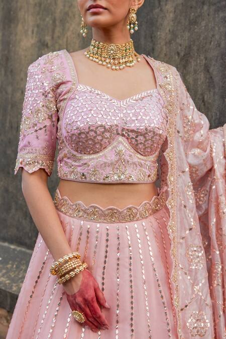 Vinita Bhansali Pink Silk, Chiffon, Georgette Sequins, Beads, Blush Lekha Lehenga Set Online at Aza Fashions Vinita Bhansali_Pink Silk, Chiffon, Georgette Sequins, Beads, Blush Lekha Lehenga Set _Online_at_Aza_Fashions