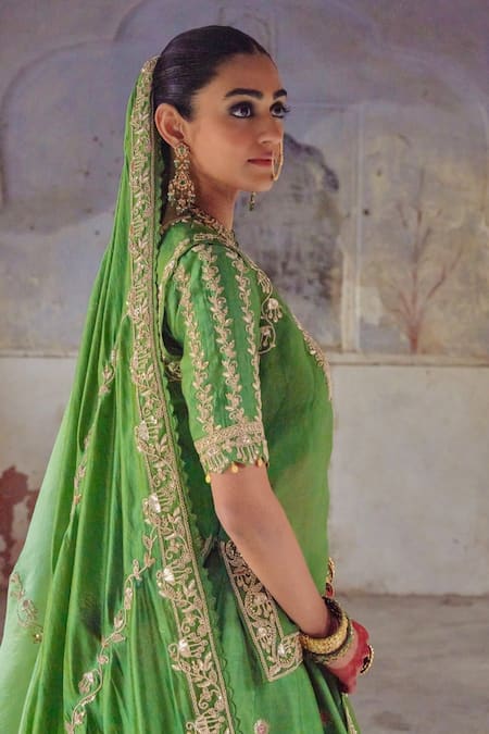 Buy Vinita Bhansali Green Silk Sequins, Zari Round Neck Bhavna Rajputi Lehenga Set Online at Aza Fashions Buy_Vinita Bhansali_Green Silk Sequins, Zari Round Neck Bhavna Rajputi Lehenga Set _Online_at_Aza_Fashions