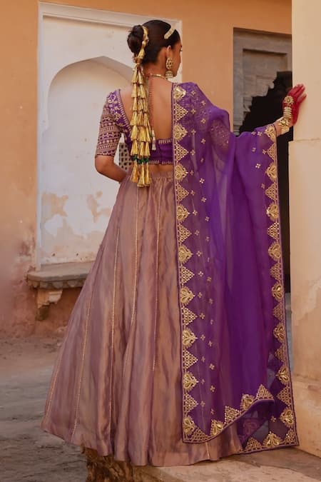 Shop Vinita Bhansali Purple Tissue, , Organza Sequins, Cut Work, Dori Marodi Lehenga Set at Aza Fashions Shop_Vinita Bhansali_Purple Tissue, , Organza Sequins, Cut Work, Dori Marodi Lehenga Set _at_Aza_Fashions