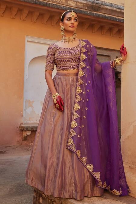 Vinita Bhansali Purple Tissue, , Organza Sequins, Cut Work, Dori Marodi Lehenga Set Online at Aza Fashions Vinita Bhansali_Purple Tissue, , Organza Sequins, Cut Work, Dori Marodi Lehenga Set _Online_at_Aza_Fashions