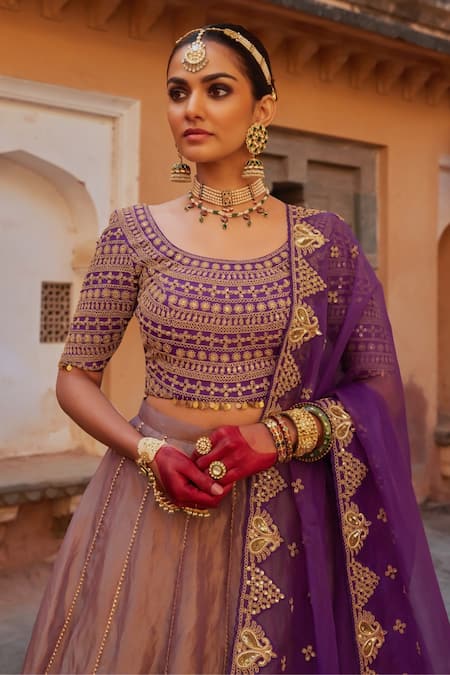 Buy Vinita Bhansali Purple Tissue, , Organza Sequins, Cut Work, Dori Marodi Lehenga Set Online at Aza Fashions Buy_Vinita Bhansali_Purple Tissue, , Organza Sequins, Cut Work, Dori Marodi Lehenga Set _Online_at_Aza_Fashions