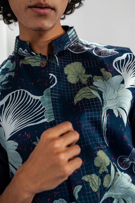 Buy_Label Shristi Chetani_Blue Silk, Satin Printed Bundi Kurta Set 