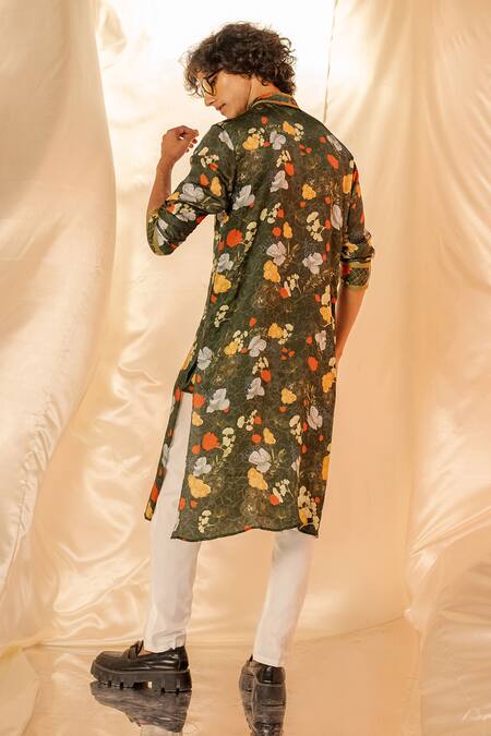 Shop Label Shristi Chetani Green Cotton Floral Print Kurta Set at Aza Fashions Shop_Label Shristi Chetani_Green Cotton Floral Print Kurta Set_at_Aza_Fashions