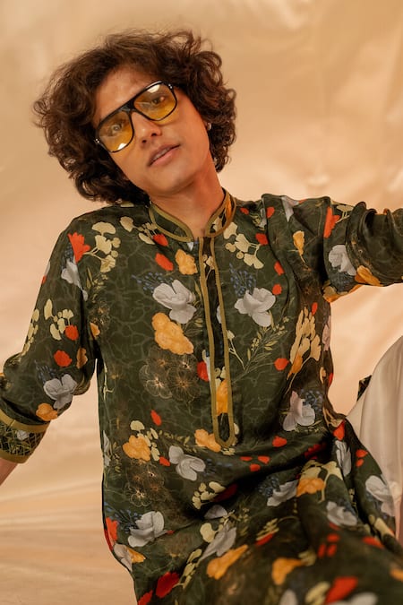 Buy Label Shristi Chetani Green Cotton Floral Print Kurta Set Buy_Label Shristi Chetani_Green Cotton Floral Print Kurta Set